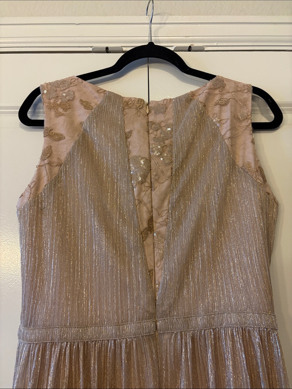 Tahari Gold Metallic Midi Dress with Sheer Embellished Yoke - Picture 5 of 5